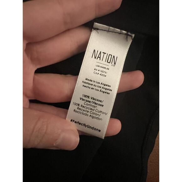 nation ltd viscose black satin v neck short sleeve t shirt june top Small - Picture 5 of 5